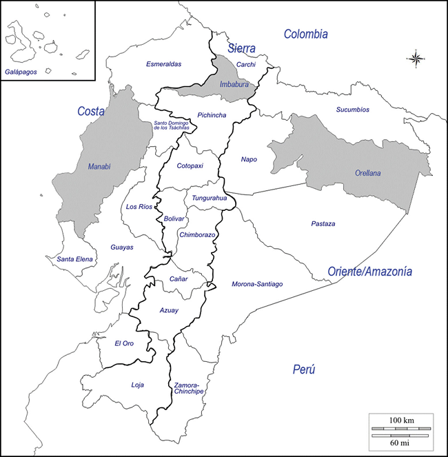Ubicación de los sitios de estudio por
provincia y región