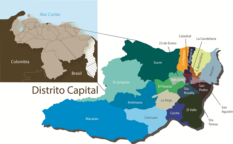 Ubicación de la ciudad de Caracas y del municipio de
Libertador, junto con su división política por parroquias