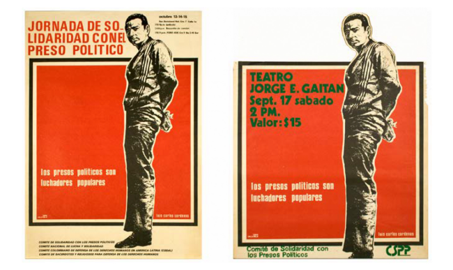 Carteles elaborados por el campo circundante de Taller 4 Rojo sobre el líder sindical de Sintradepartamento Luis Carlos Cárdenas.