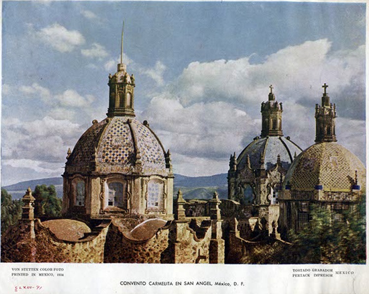 Postal de las cúpulas
del templo y el antiguo convento de El Carmen, 1934 (ca.)
