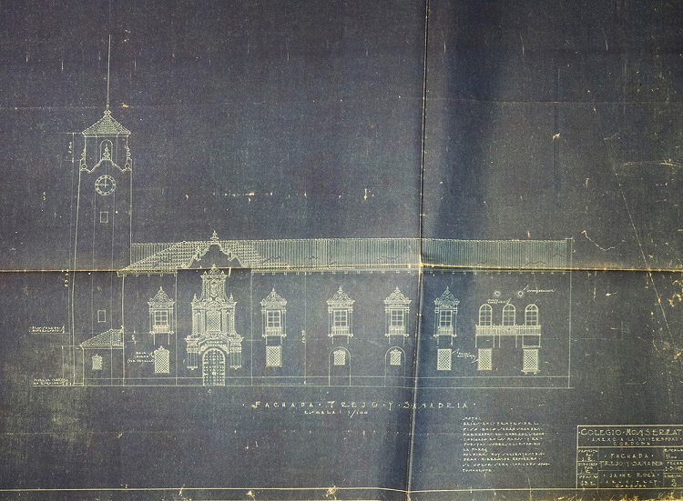 Anteproyecto de fachada
para la reforma del edificio del Colegio Nacional de Monserrat. Plano en tinta sobre
tela