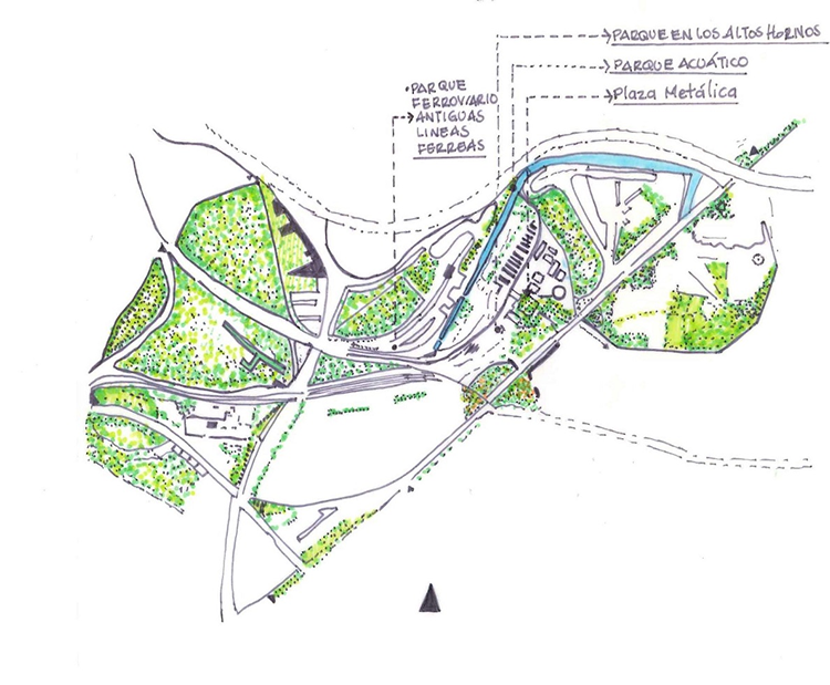 Plano de transformación “Landscape Park Duisburg-Nord”. Parque en los altos hornos, plaza metálica, parque acuático, parque ferroviario, parque de aventura