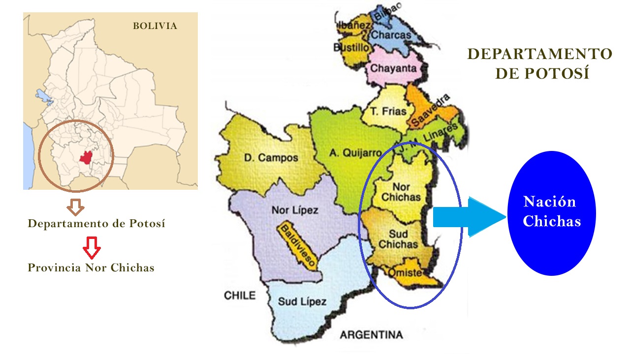 Ubicación geográfica actual de la Provincia Nor Chichas. Mapas utilizados. Posible delimitación de la Nación Chichas