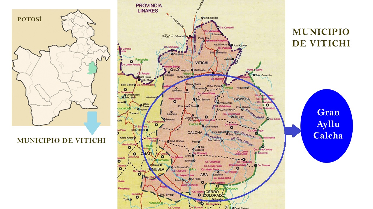 Ubicación geográfica del Municipio de Vitichi y Calcha. Mapas utilizados