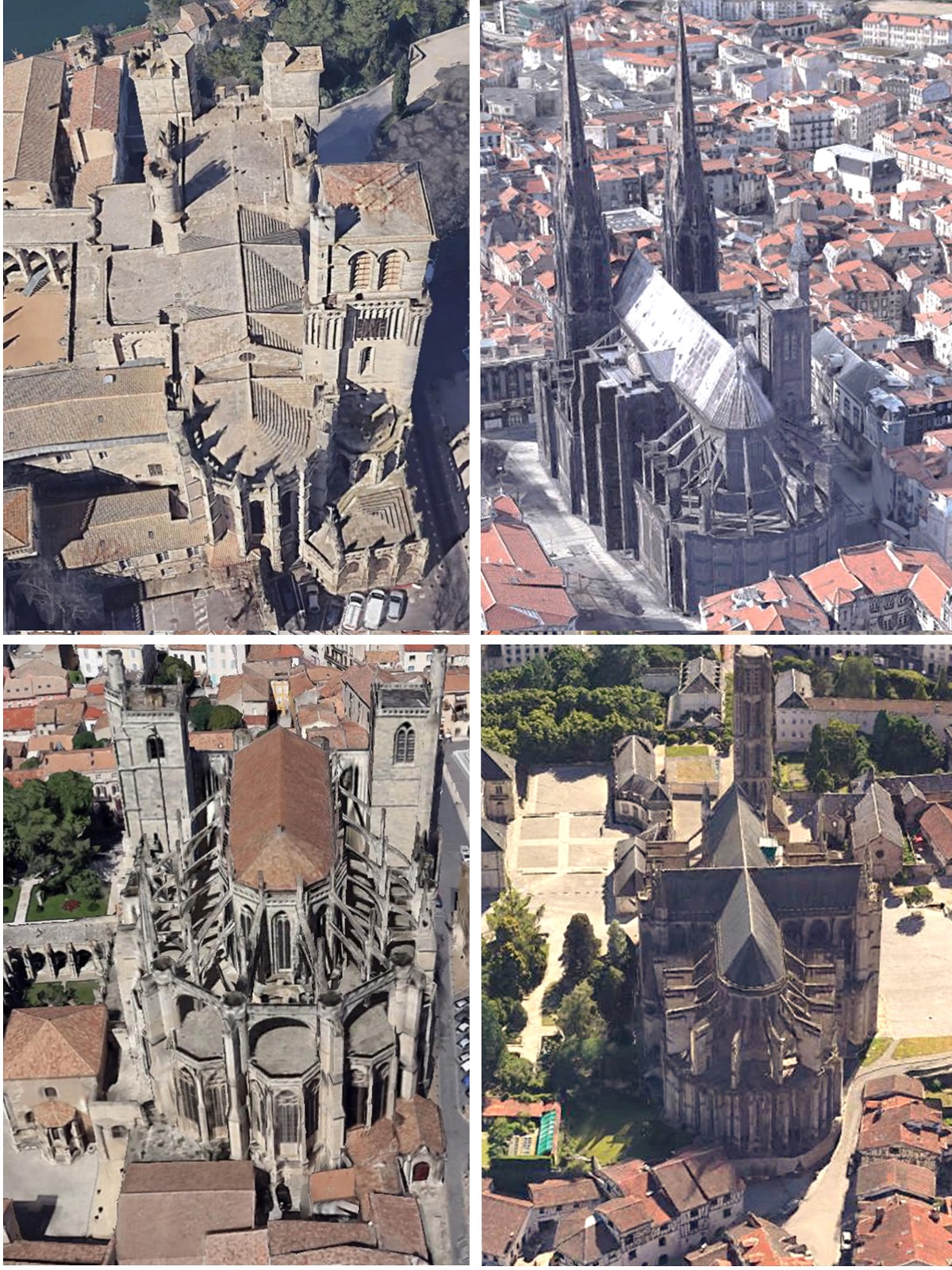 a) Saint-Nazaire de Beziers; b) Notre-Dame-de-l’Assomption de Clermont; c) Saint-Just-et-Saint-Pasteur de Narbona; d) Saint-Étienne de Limoges
