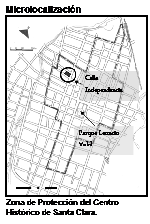Centro histórico de la ciudad de Santa Clara. Mapa de la zona de protección del área