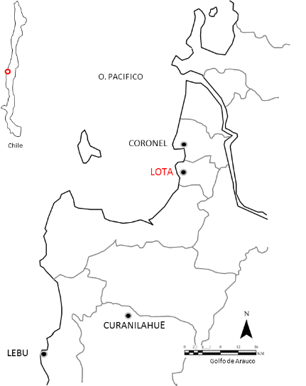 Poblaciones en el golfo de Arauco (izq.); ciudad minera de Lota (der.)