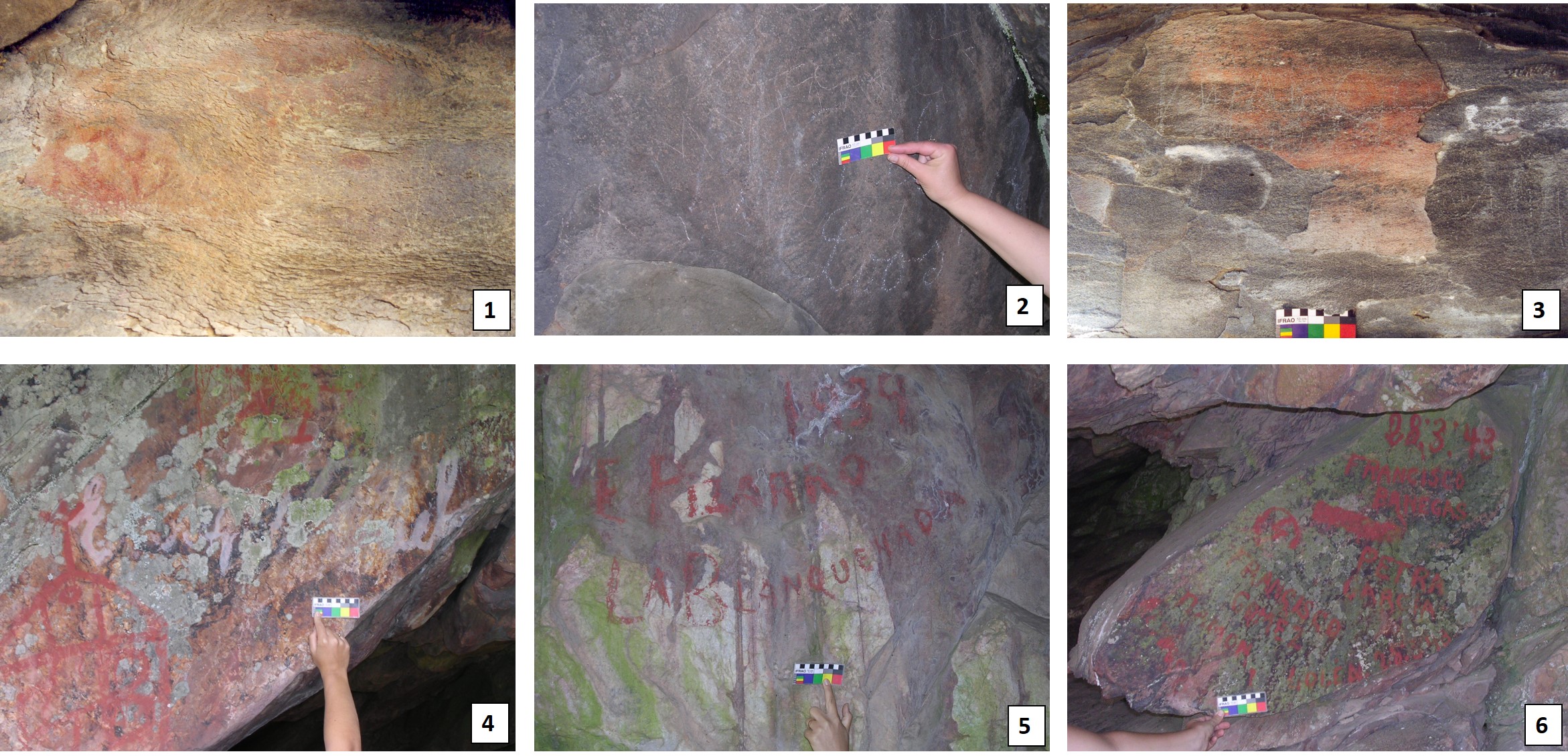 Grafitis registrados en el alero Corpus Christi y la cueva del Toro del PPET