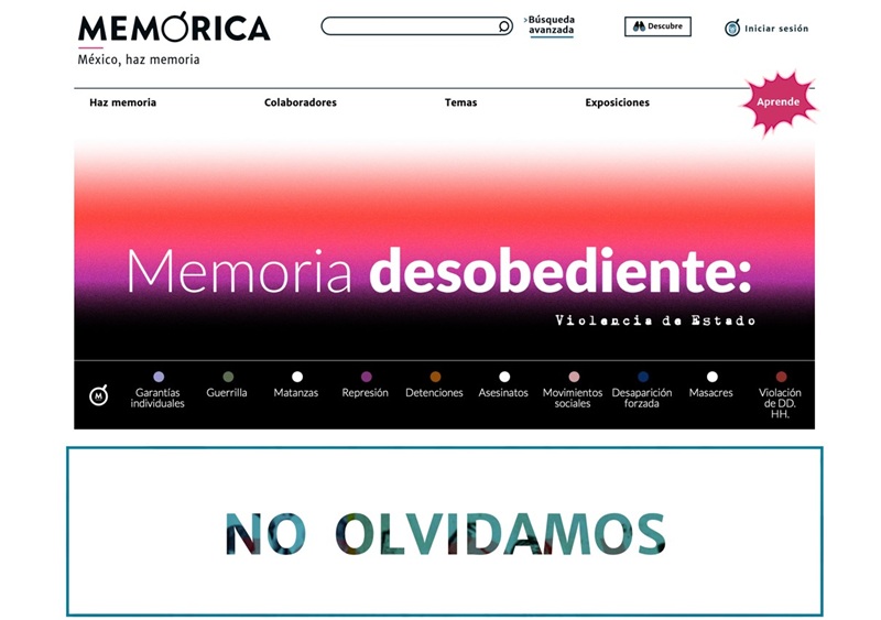 Captura de pantalla de
sitio web Memórica, septiembre 2024