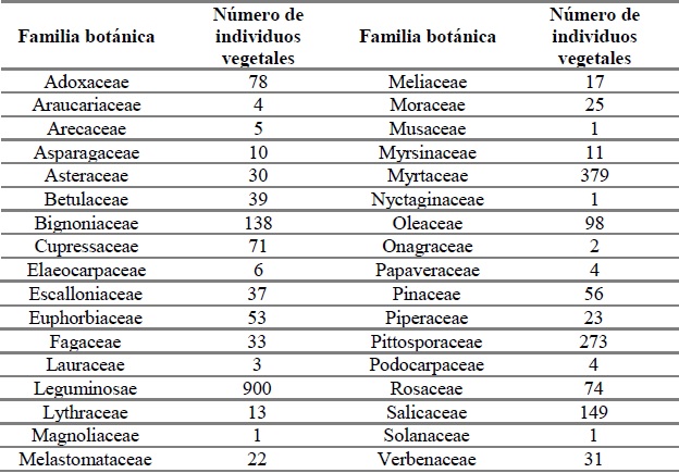 Individuos vegetales por familia botánica