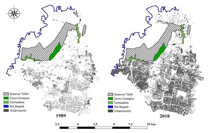 Área urbanizada alrededor de la reserva, localidades de Suba y Usaquén, extraída a partir del IBI