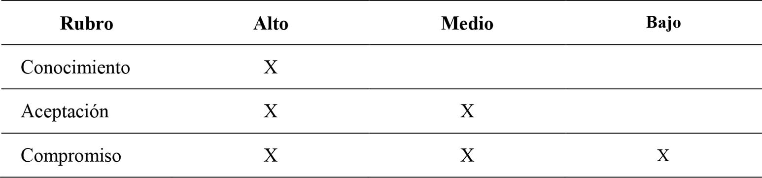 Criterios para la determinación del nivel de cumplimiento