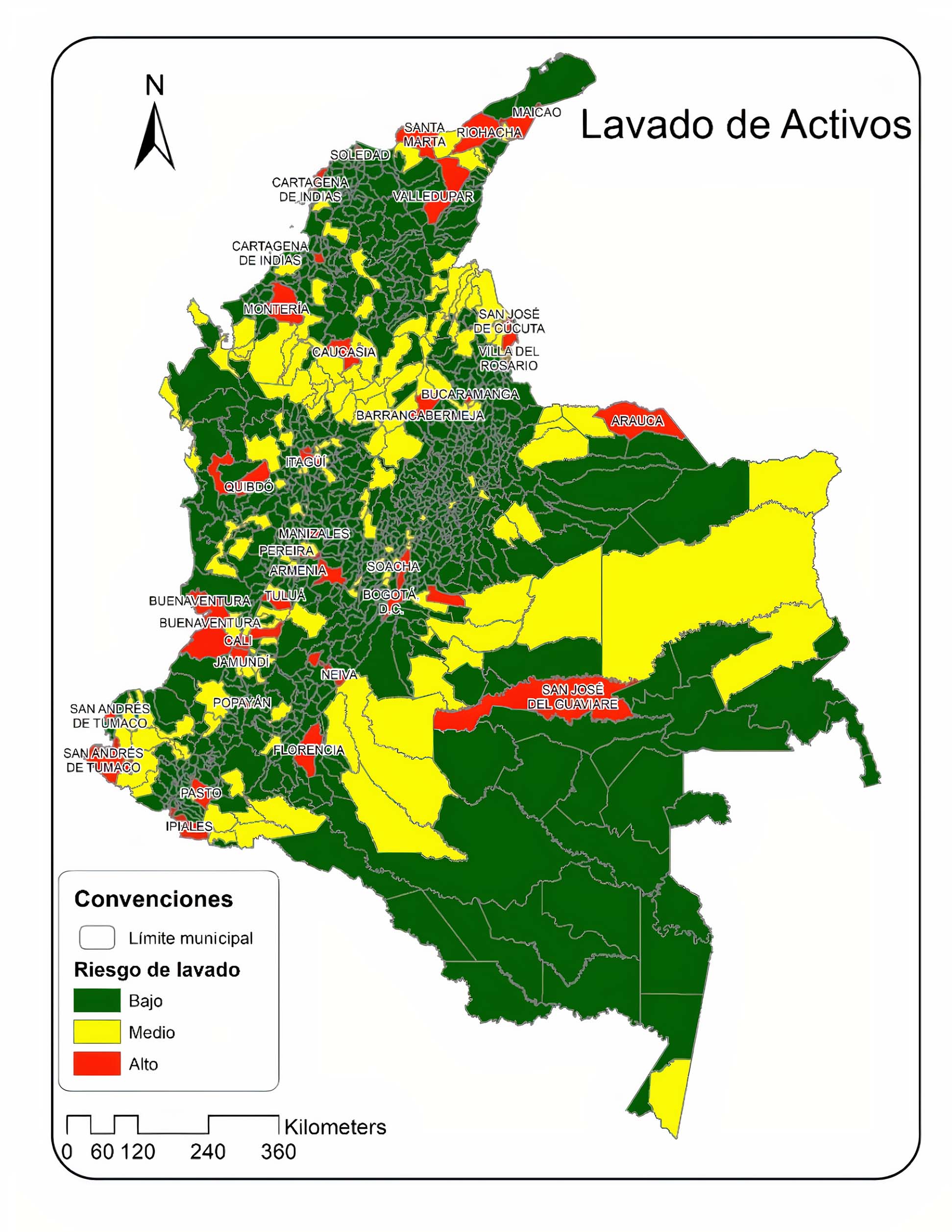 Clasificación de los municipios de Colombia, según el Nivel de riesgo frente a los delitos fuente de LAFT