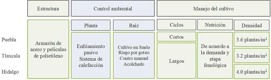 Componentes de los niveles tecnológicos de la producción de jitomate
en agricultura protegida en Puebla, Tlaxcala e Hidalgo, México