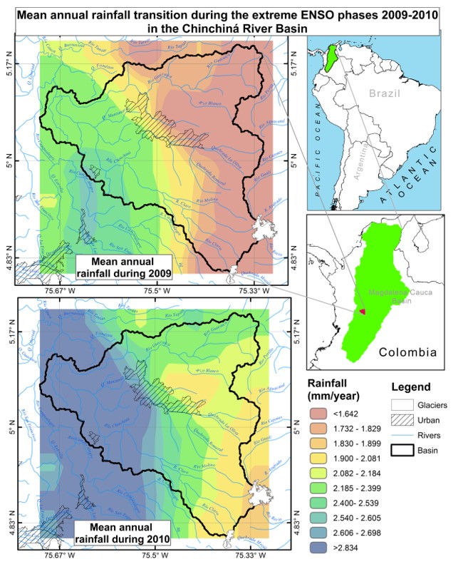 Mean Annual Rainfall Transition During the Extreme ENSO Phases (2009-2010), Chinchiná River Basin