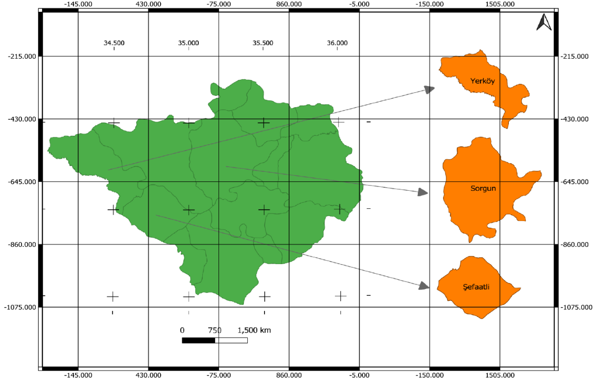 Research Area (Yozgat Province and Districts, Turkey)
