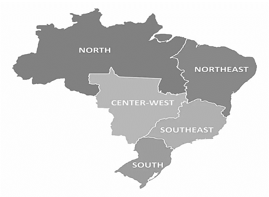 Brazil’s map divided into regions