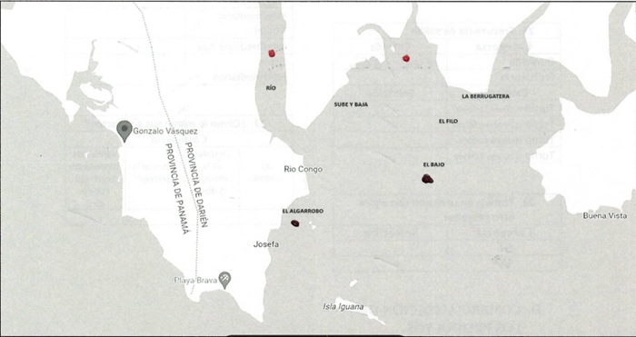 Mapa
de ubicación de los sitios de pesca más frecuentes, según especie