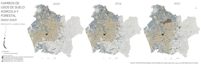 Mapa
evolución uso de suelo región de La Araucanía