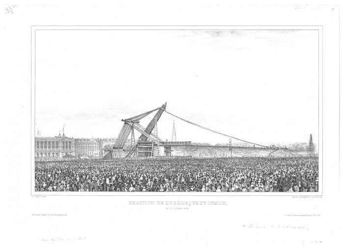 Erección del obelisco de Luxor, plaza de la Concordia, el 25 octubre de 1836