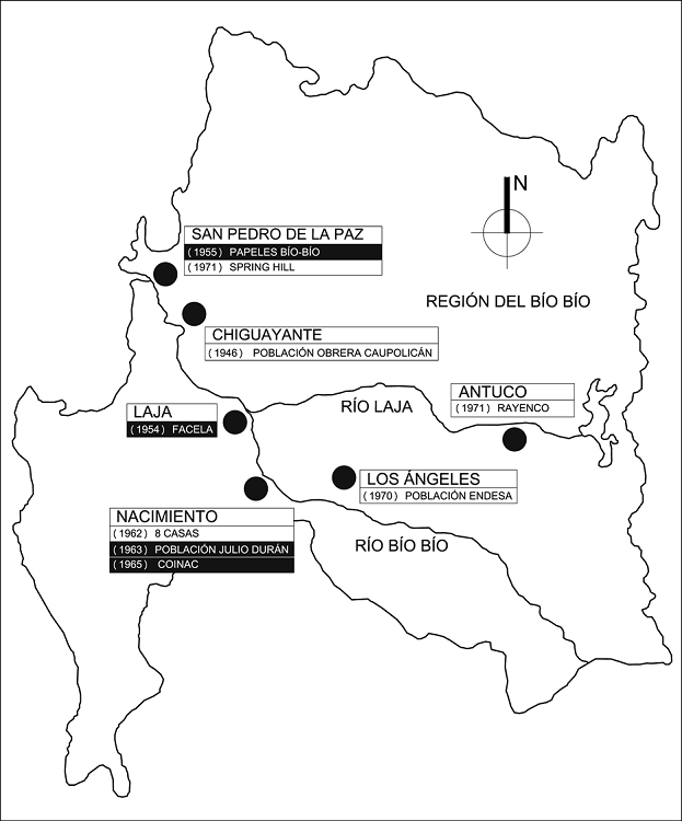 Localización de industrias y conjuntos habitacionales en torno al
río Biobío