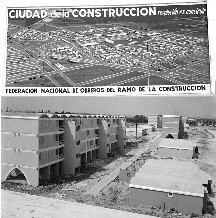 Ciudad
de la Construcción. Arriba: Proyecto general. Debajo: ejecución de las obras,
1962