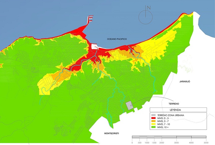 Plano
de riesgos y vulnerabilidad a tsunami en la región