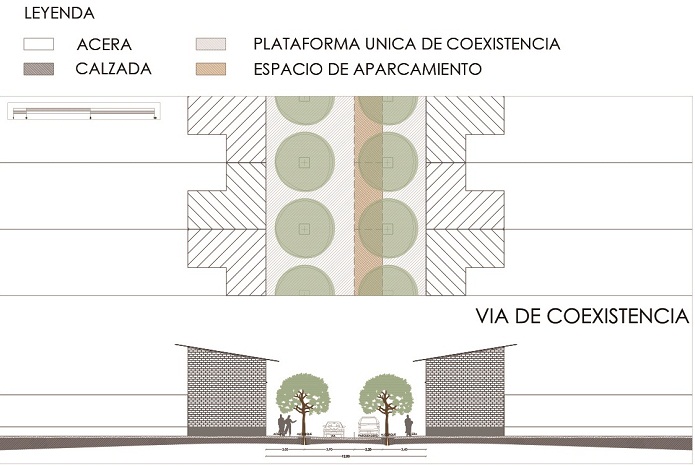Sección
transversal de vía de coexistencia