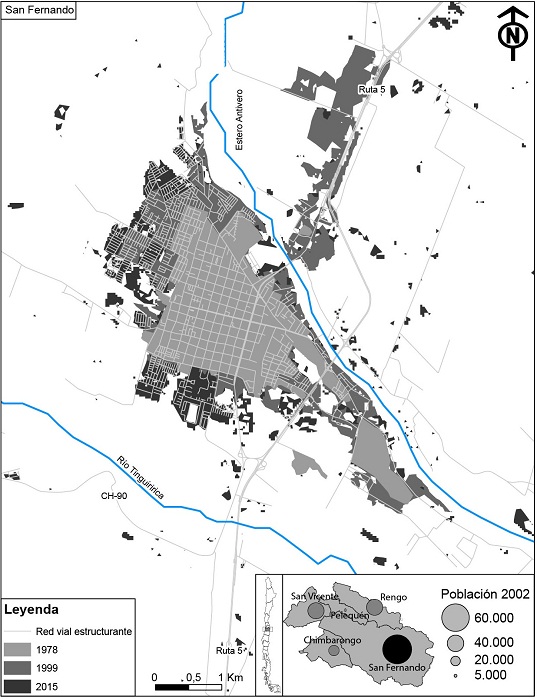 Localización área de estudio y evolución
superficie construida entre 1978 y 2015
