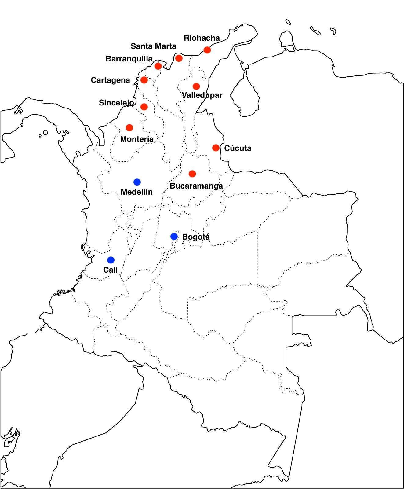Ciudades y áreas metropolitnas usadas en el estudio