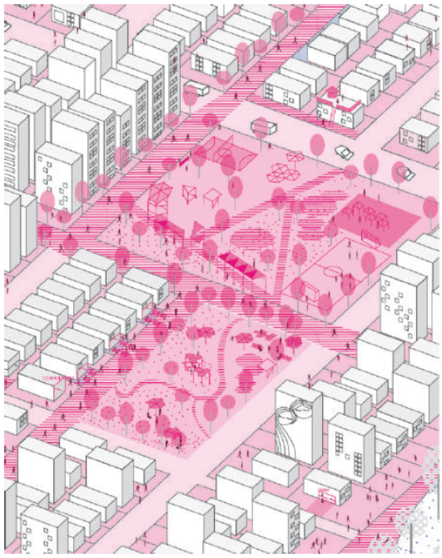 Ilustración conceptual de un proyecto VIS que implementa un modelo de densificación