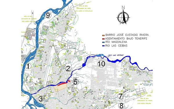Mapa de comunas y ríos de la ciudad de Neiva