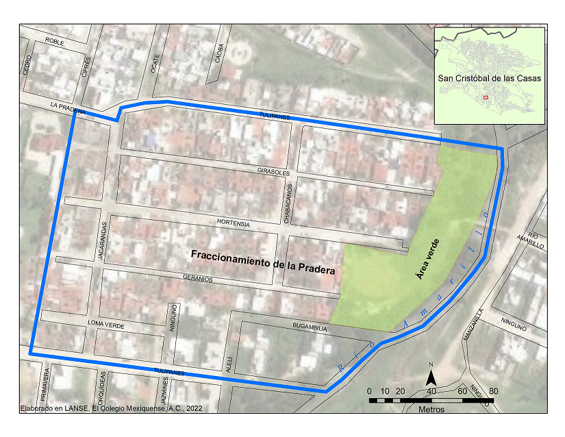 Polígono de localización del conjunto habitacional y área verde La Pradera