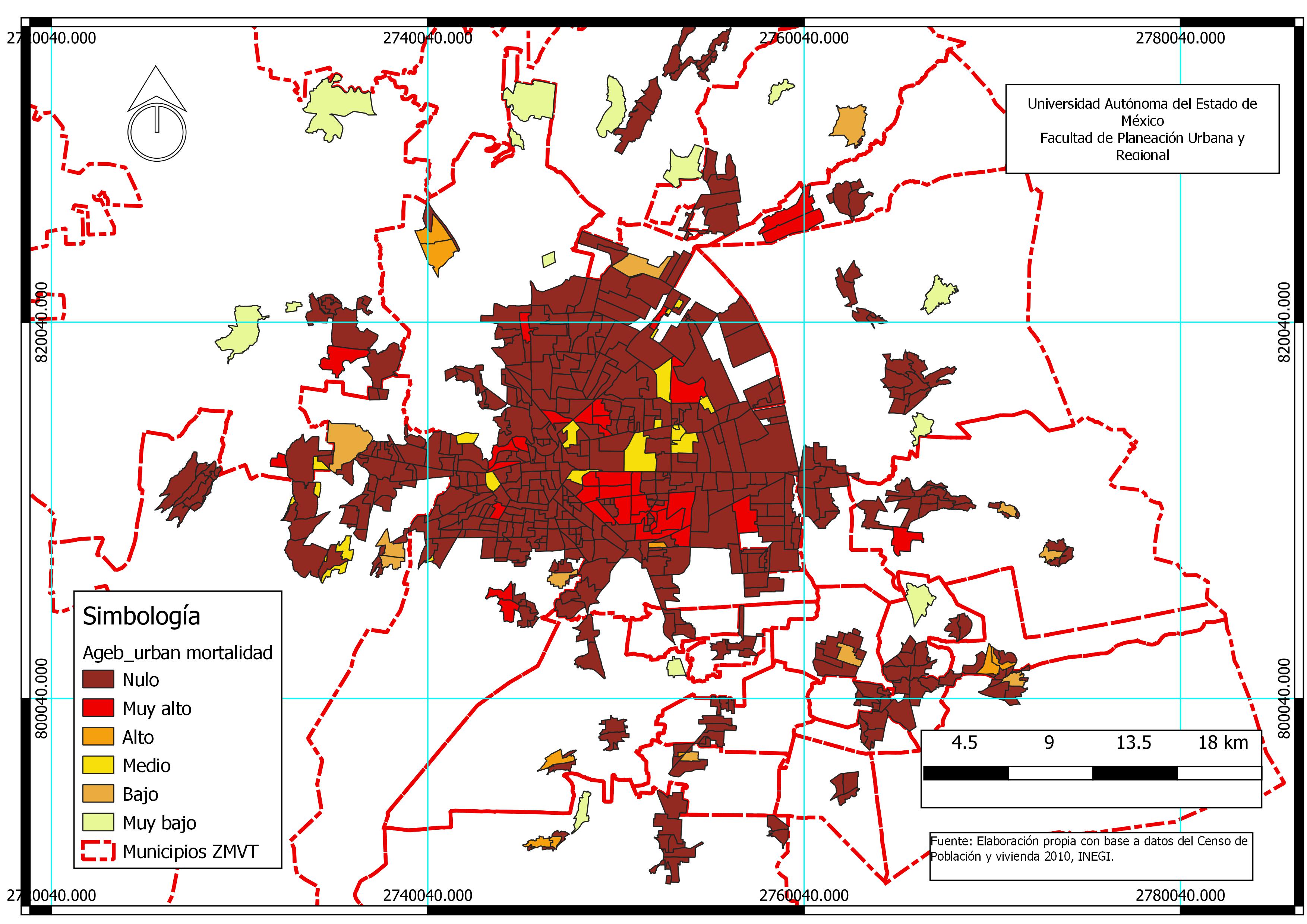 Mapa de índice de mortalidad en la ZMVT, 2010