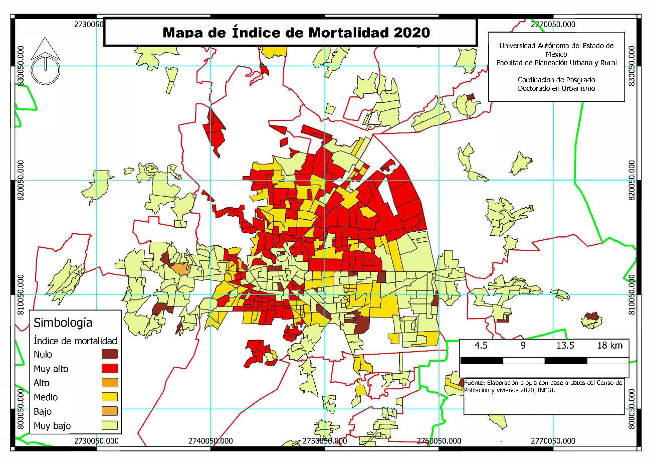 Mapa de índice de mortalidad en la ZMVT, 2020