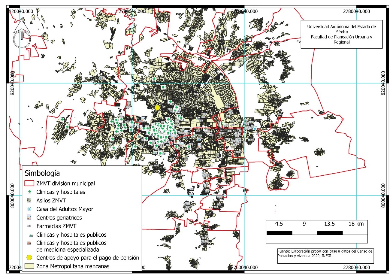 Mapa de ubicación de Servicios médicos en ZMVT, 2020