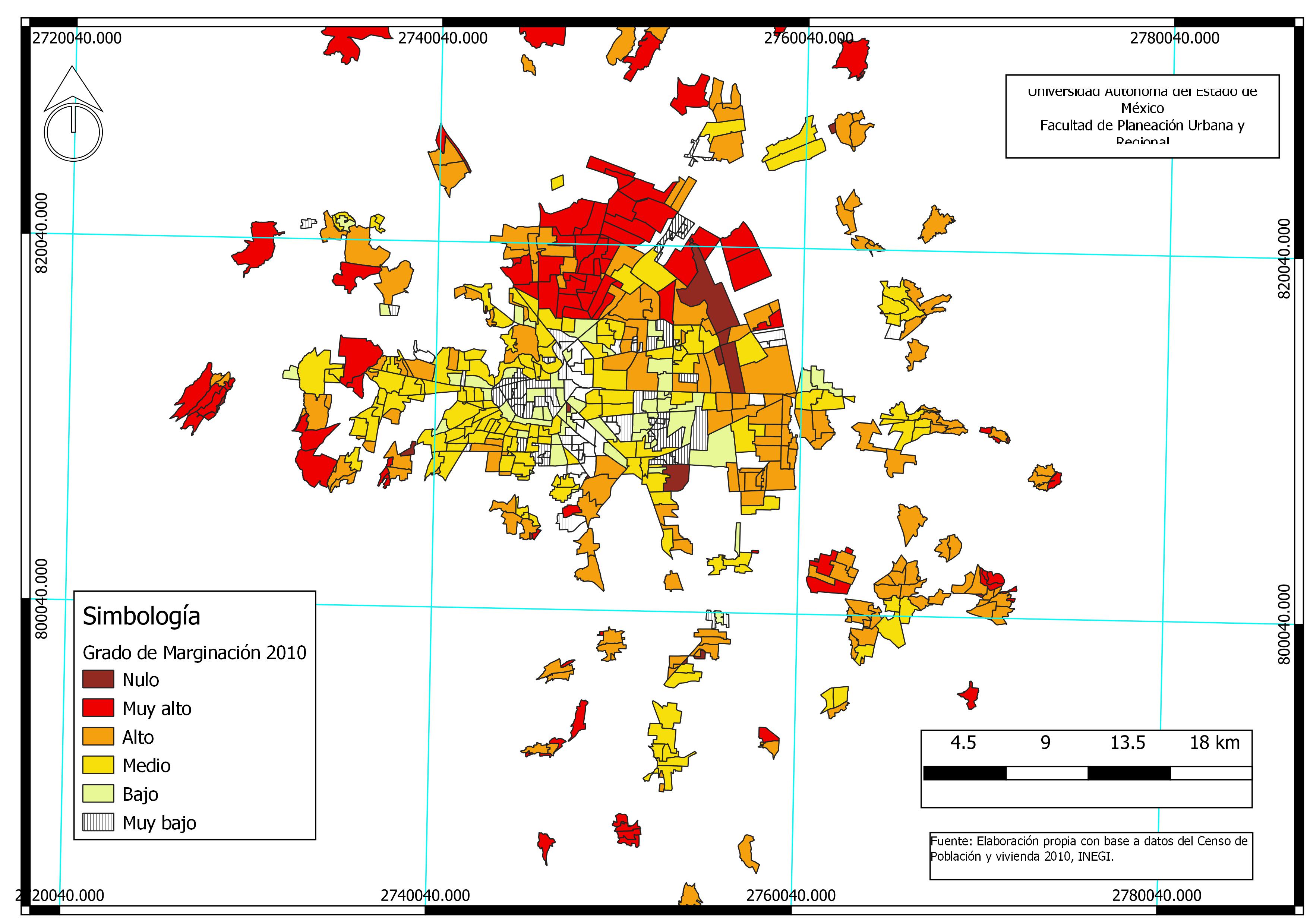 Mapa de grado de marginación por AGEB de ZMVT
