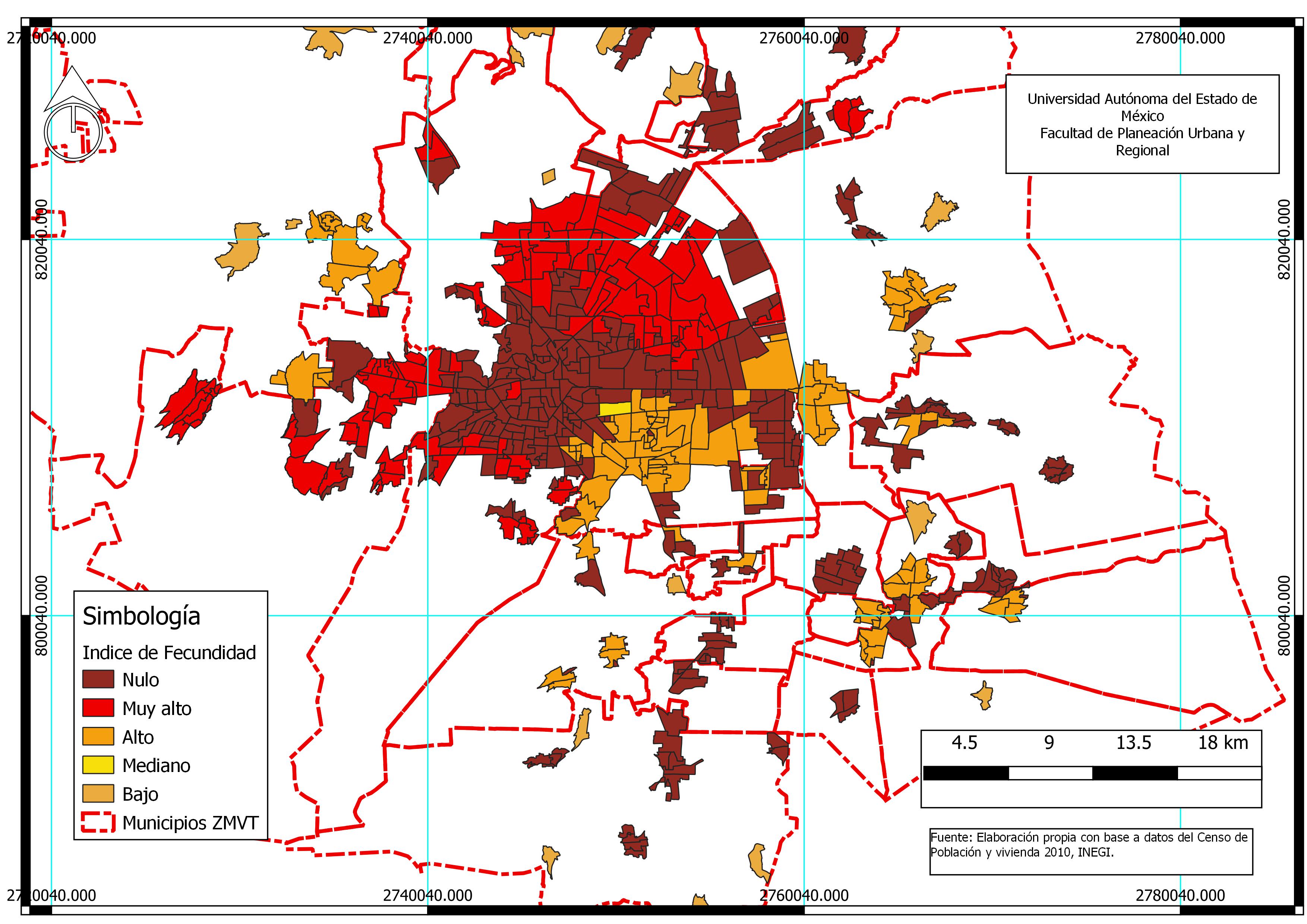 Mapa de fecundidad en la ZMVT, 2010