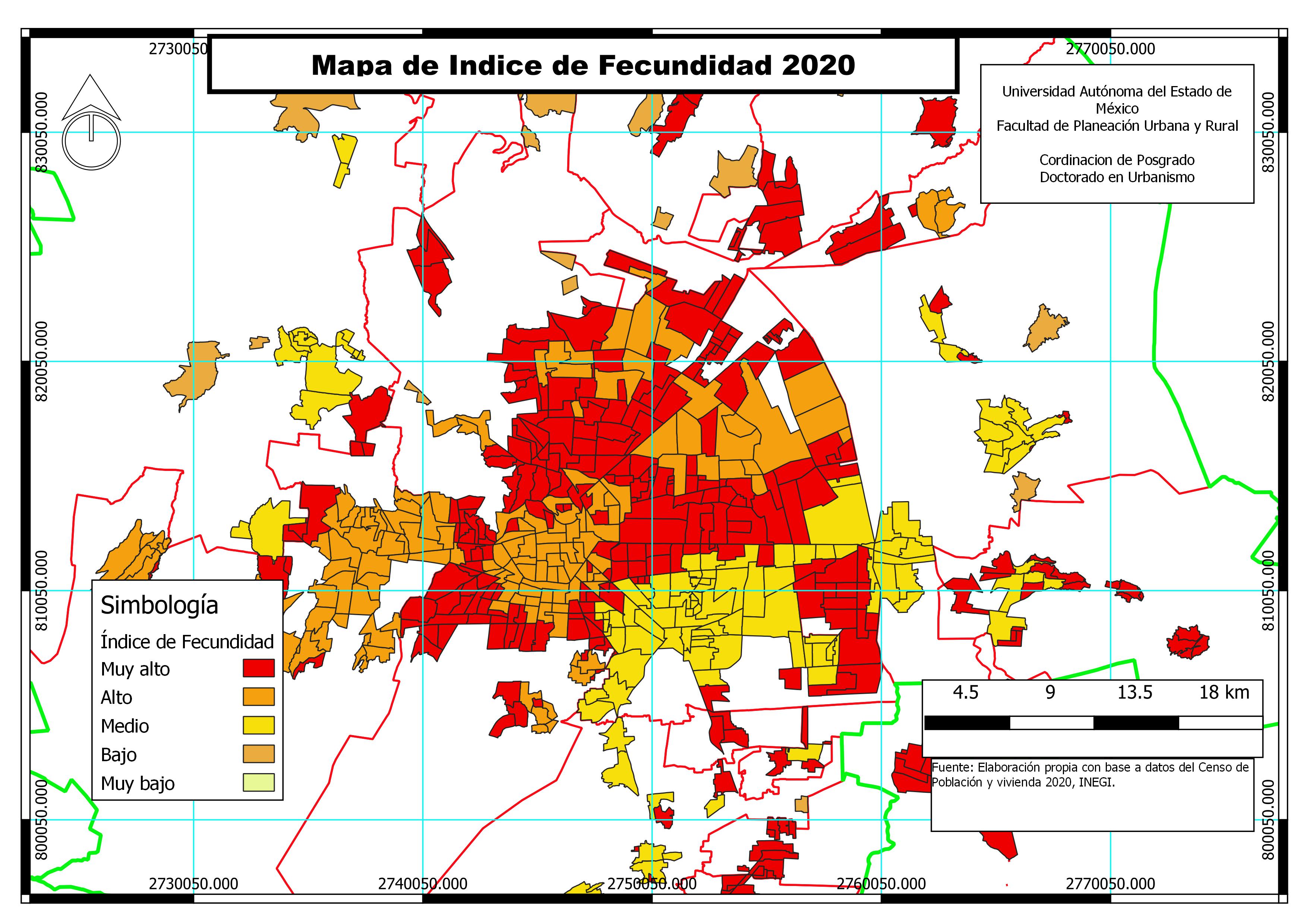 Mapa de fecundidad en la ZMVT, 2020