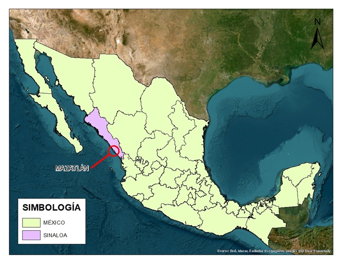 Localizaci&oacute;n geogr&aacute;fica de
Mazatl&aacute;n, Sinaloa, M&eacute;xico