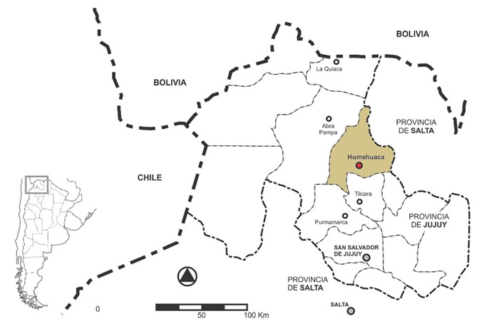Localizaci&oacute;n
de Humahuaca en Jujuy y Argentina