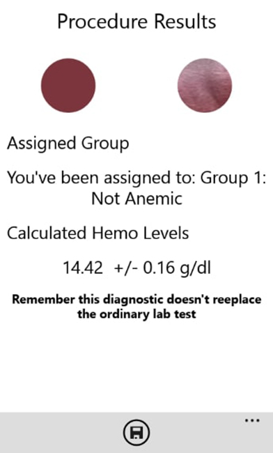 Selfienemia’s test output for the tongue application