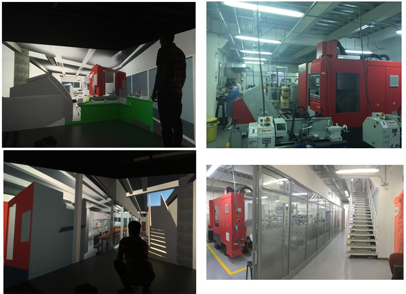 
Snapshots of the CIM training game based on BIM and tested on a CAVE. A comparison between the real lab and the simulated room is presented. Users are expected to have a full immersion sensation when the game is displayed on CAVE
