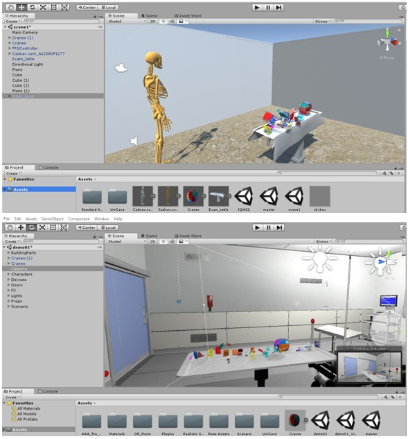
Snapshots of the medical imaging game based on DICOM images presenting two configurations of medical rooms
