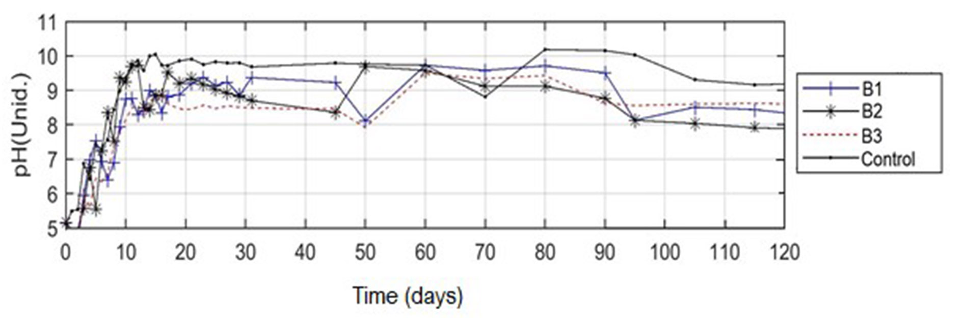  pH profiles of each treatment during the composting process