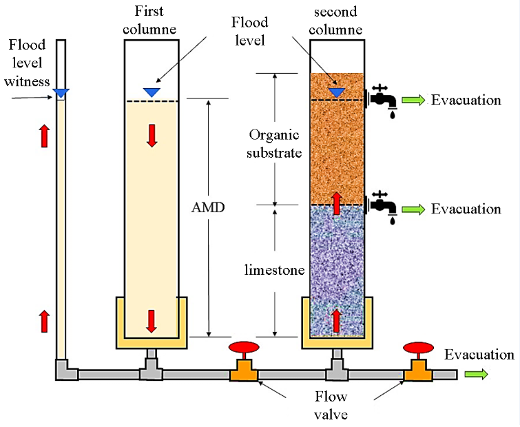 Scheme of the vertical-flow artificial anaerobic wetland developed in this study.