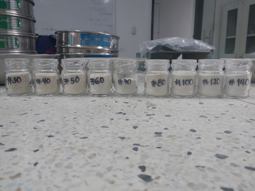 Eggshells for each material retained on ASTM sieves
