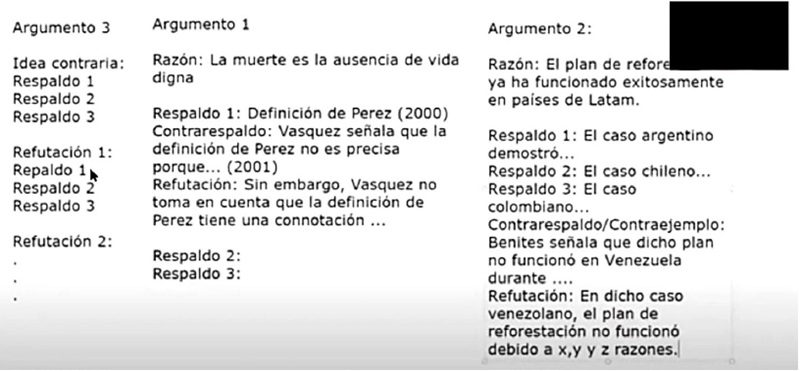 
Modelo del esquema argumentativo/contrargumentativo solicitado por el curso

