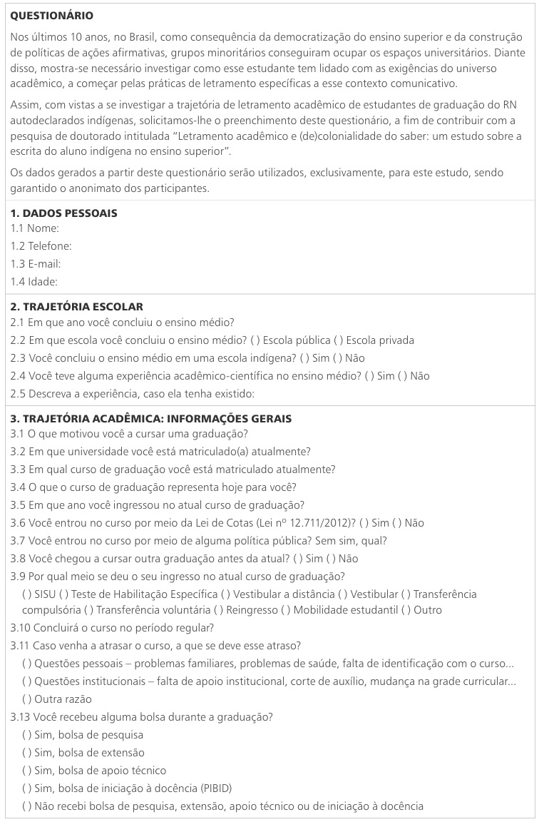 
Questionário aplicado com os estudantes
