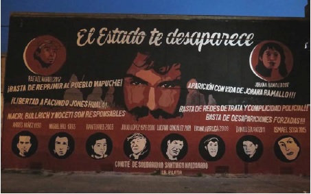 Mural del Comité de Solidaridad Santiago Maldonado, avenida 1 entre calles
33 y 34, La Plata, 2017.